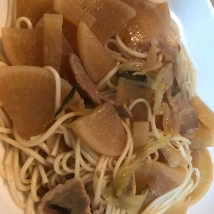 大根を大量に入れた味噌汁にそうめん入れて作ってみました。お昼に美味しく頂きました。